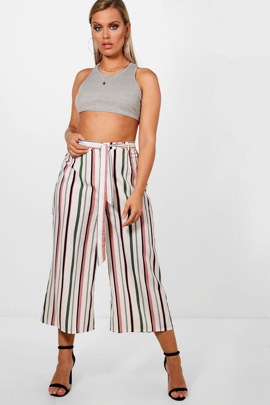 Plus Stripe Belted Culotte Trouser image number 1
