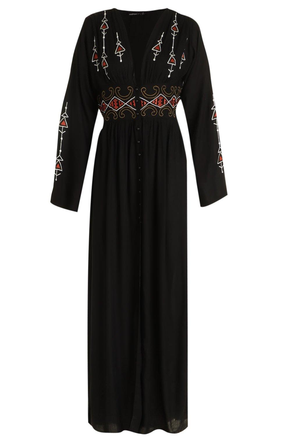 Petite Embroidered Button Front Maxi Dress boohoo DK