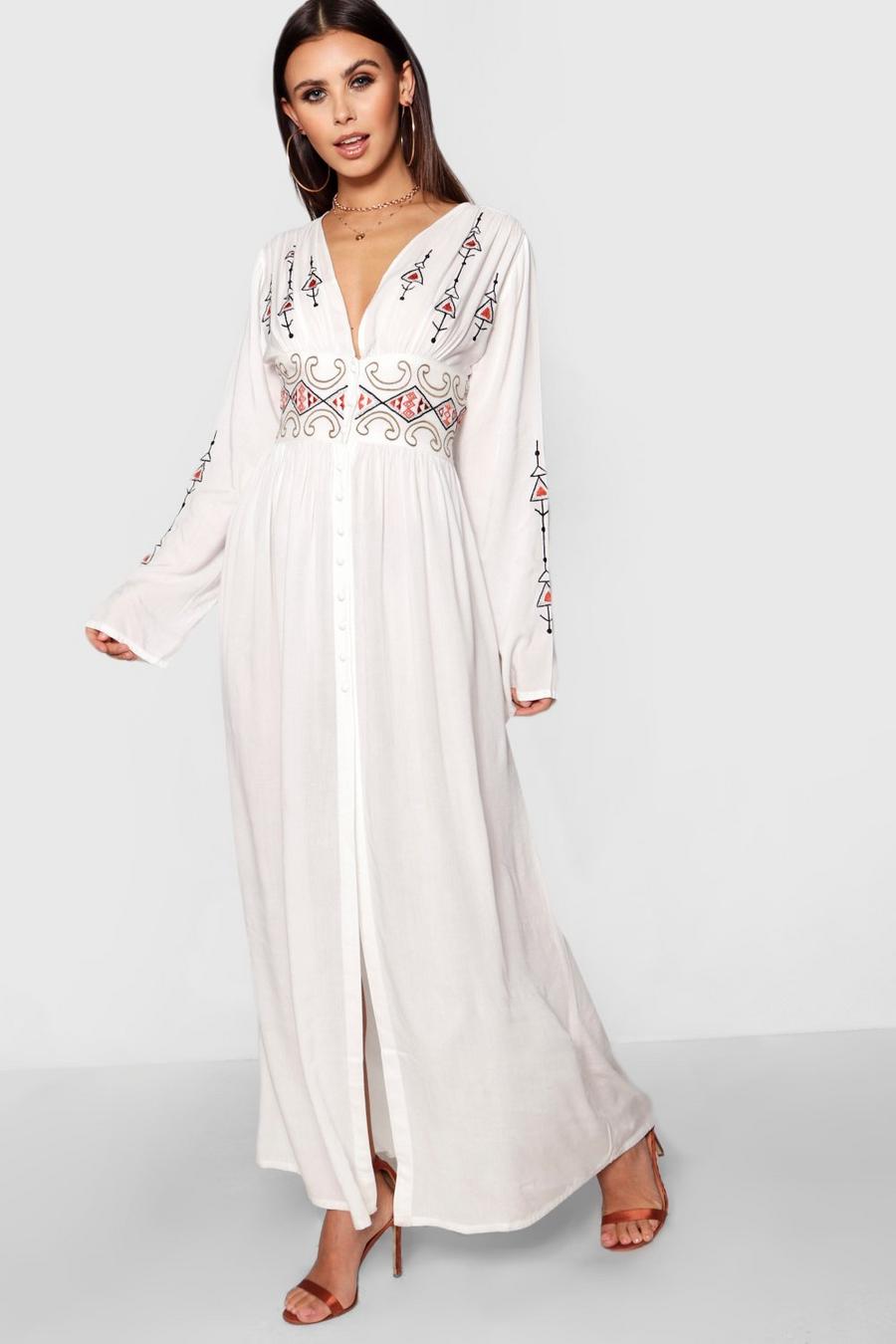 Ivory Petite Embroidered Button Front Maxi Dress image number 1