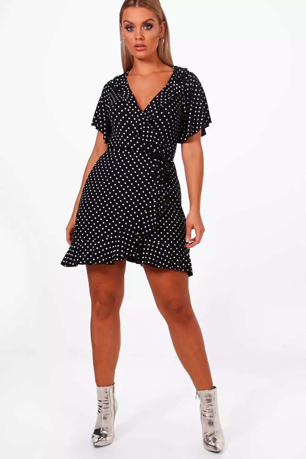 Boohoo wrap tea dress sale