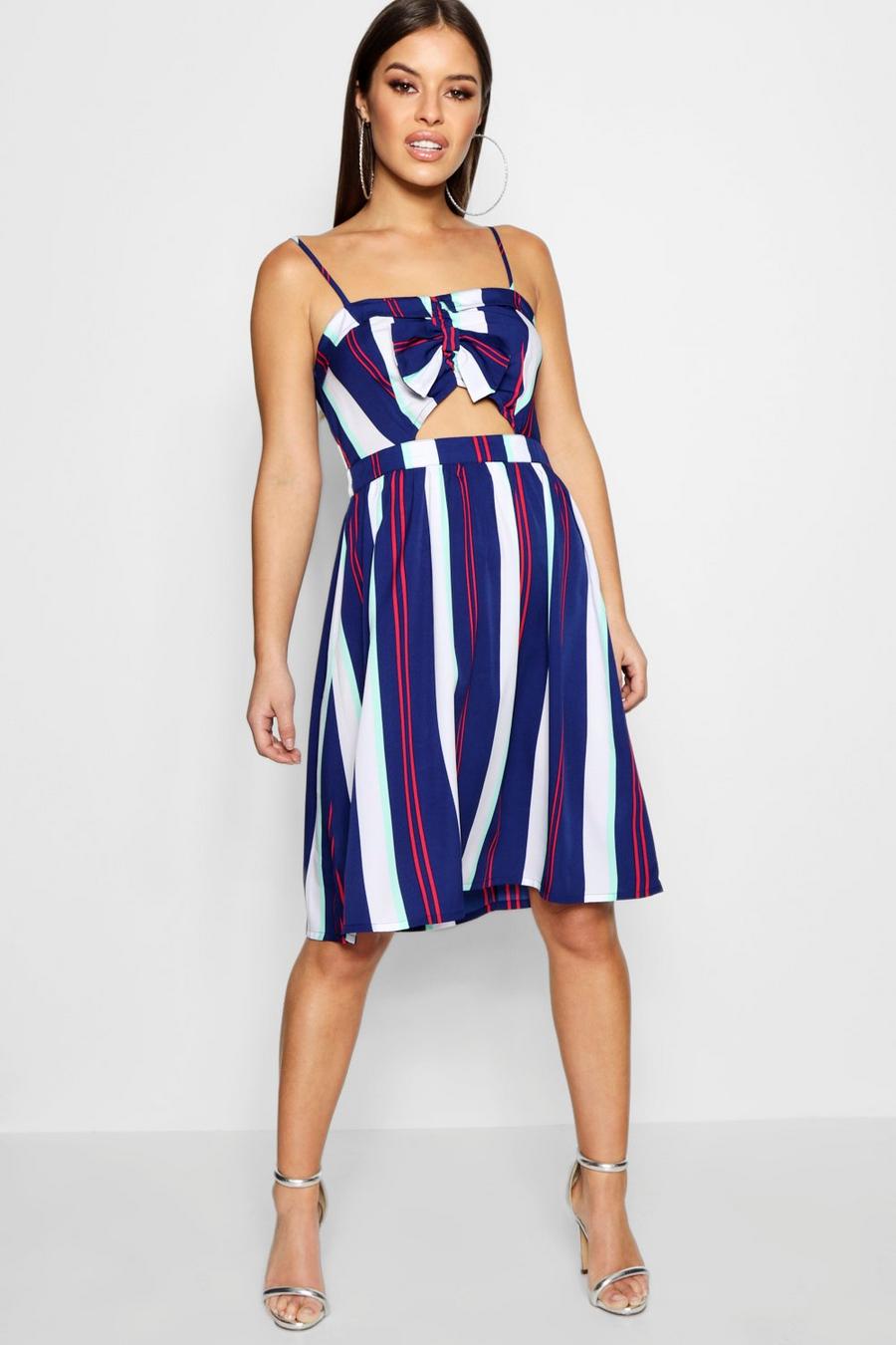 Petite  Tie Front Stripe Woven Skater Dress image number 1