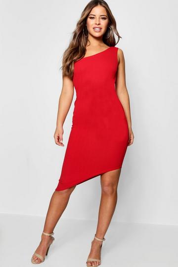 Red Petite One Shoulder Asymmetric Bodycon Dress