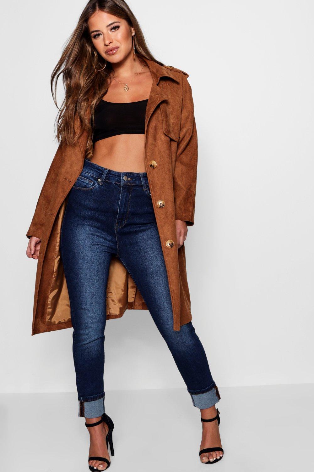 petite suede trench coat