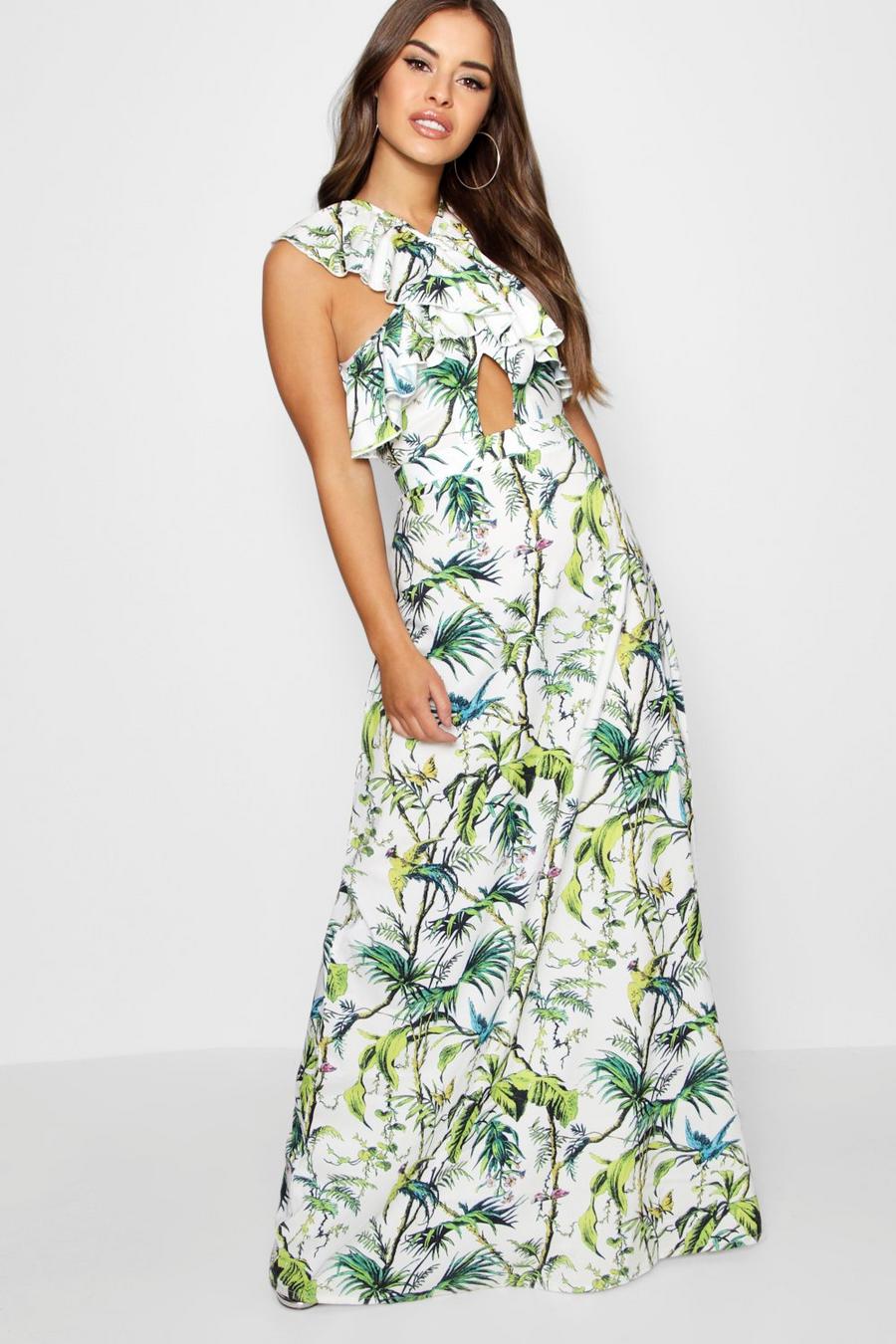 White Petite Cross Front Tropical Print Maxi Dress image number 1