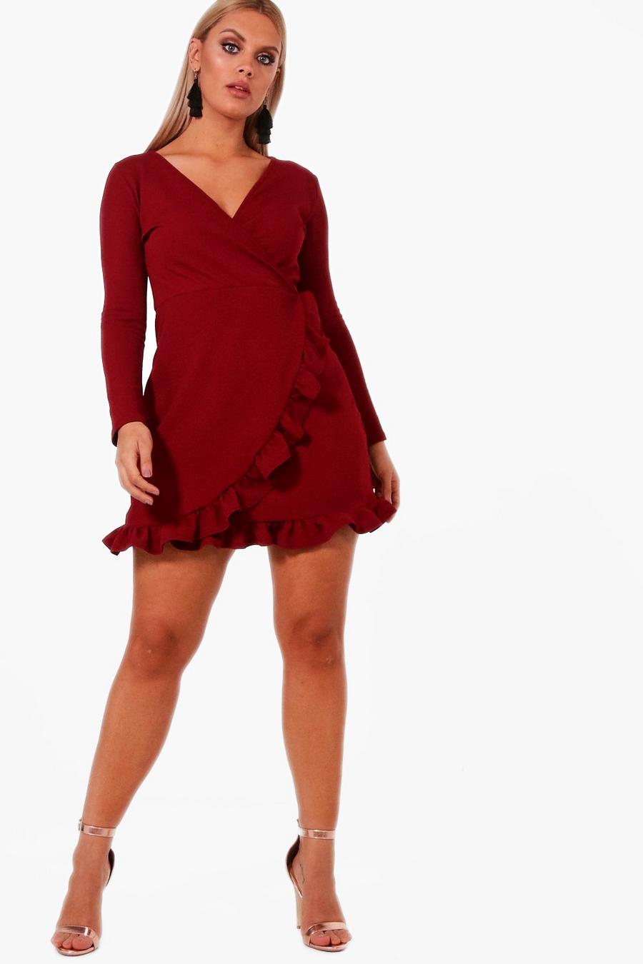 Cranberry Plus  Long Sleeve Ruffle Wrap Dress image number 1