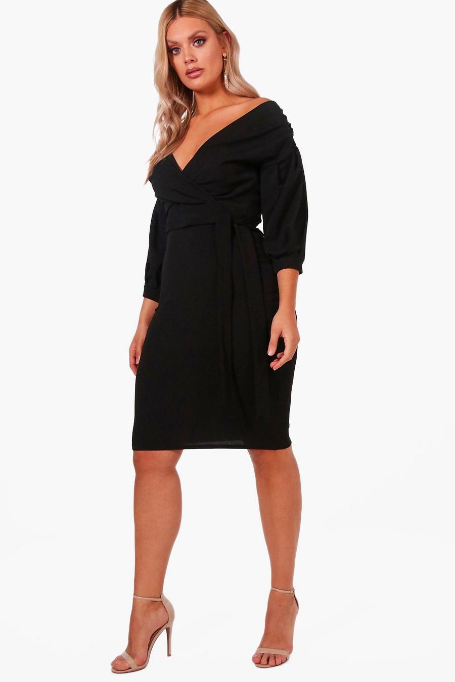 Black Plus  Off The Shoulder Wrap Midi Dress