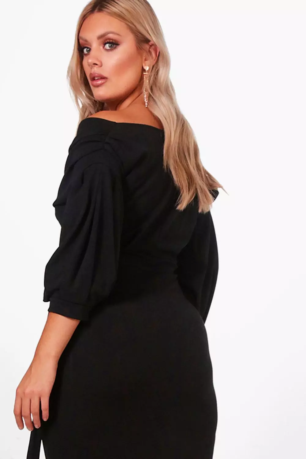 Boohoo plus off the best sale shoulder wrap midi dress