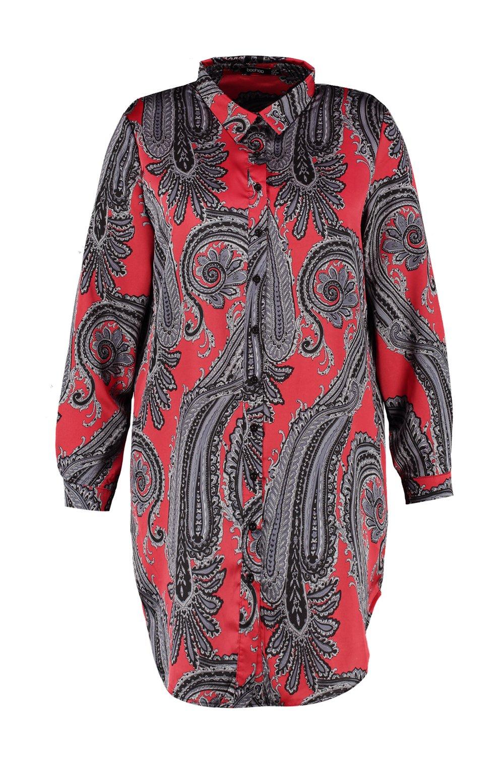 paisley print oversized shirt dress