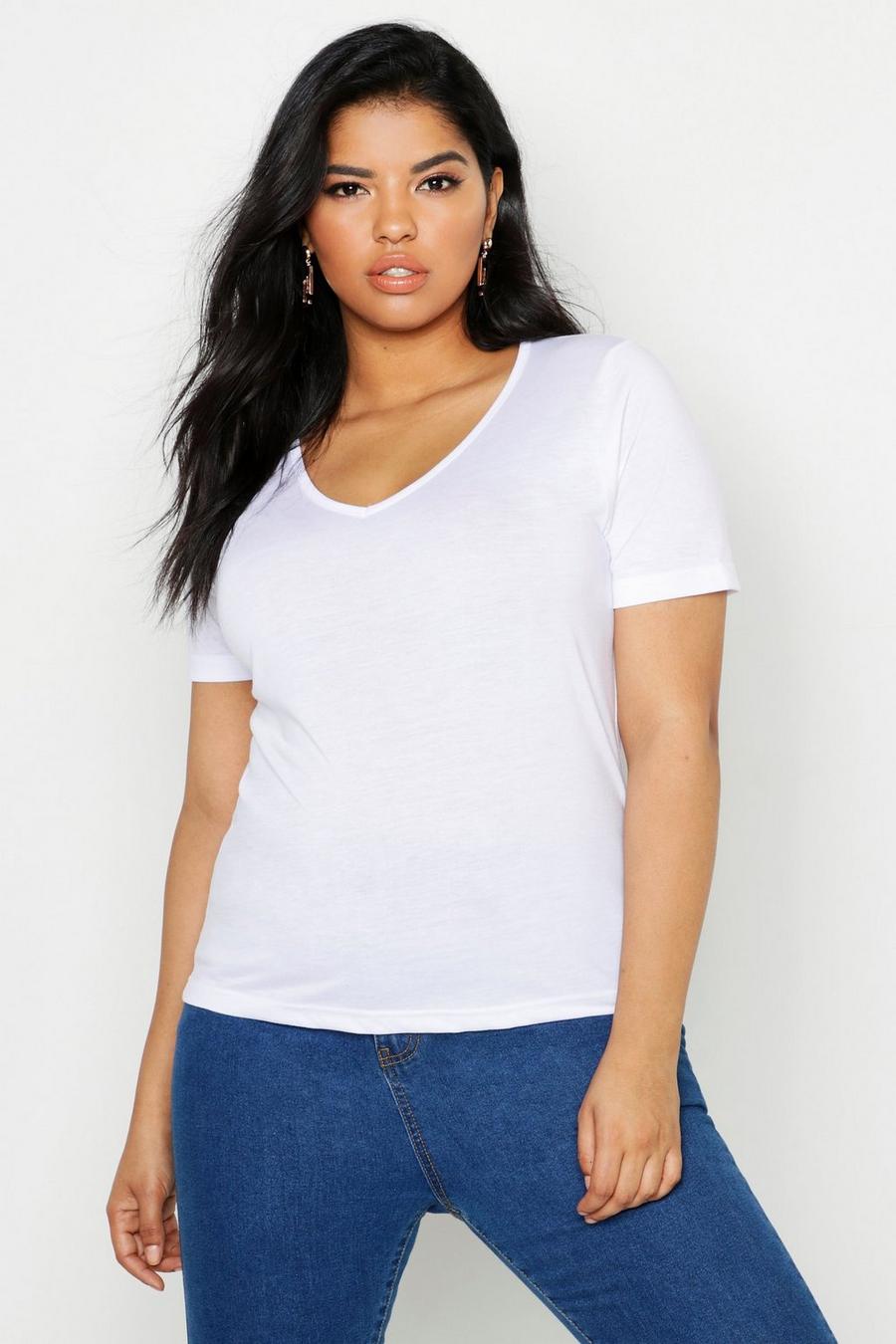 Plus – Superweiches T-Shirt mit V-Ausschnitt, Weiß image number 1