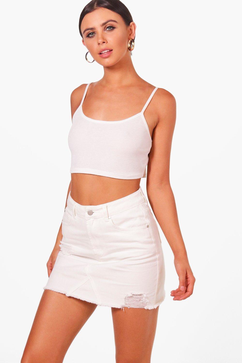boohoo white denim skirt