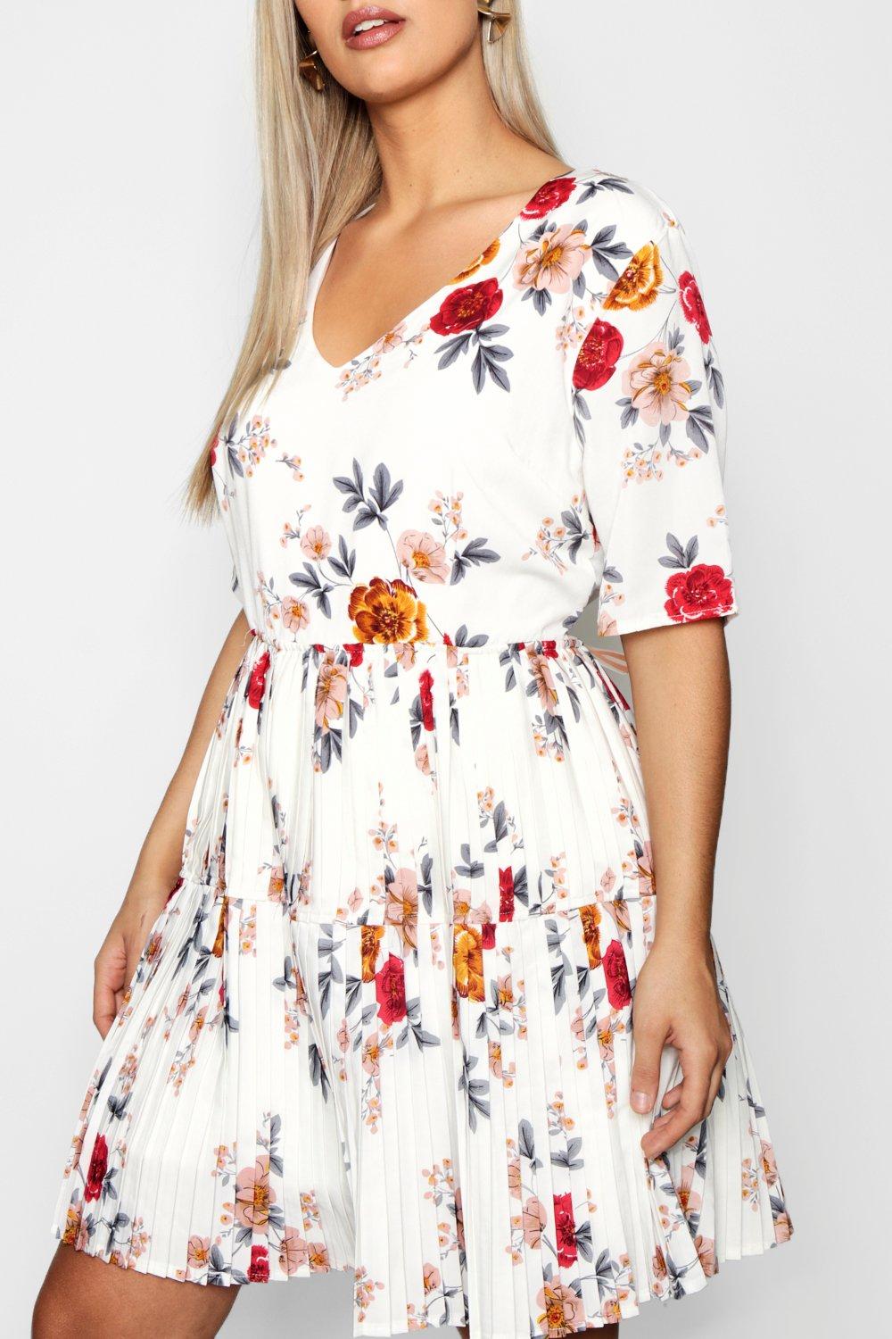 boohoo floral pleated skater dress