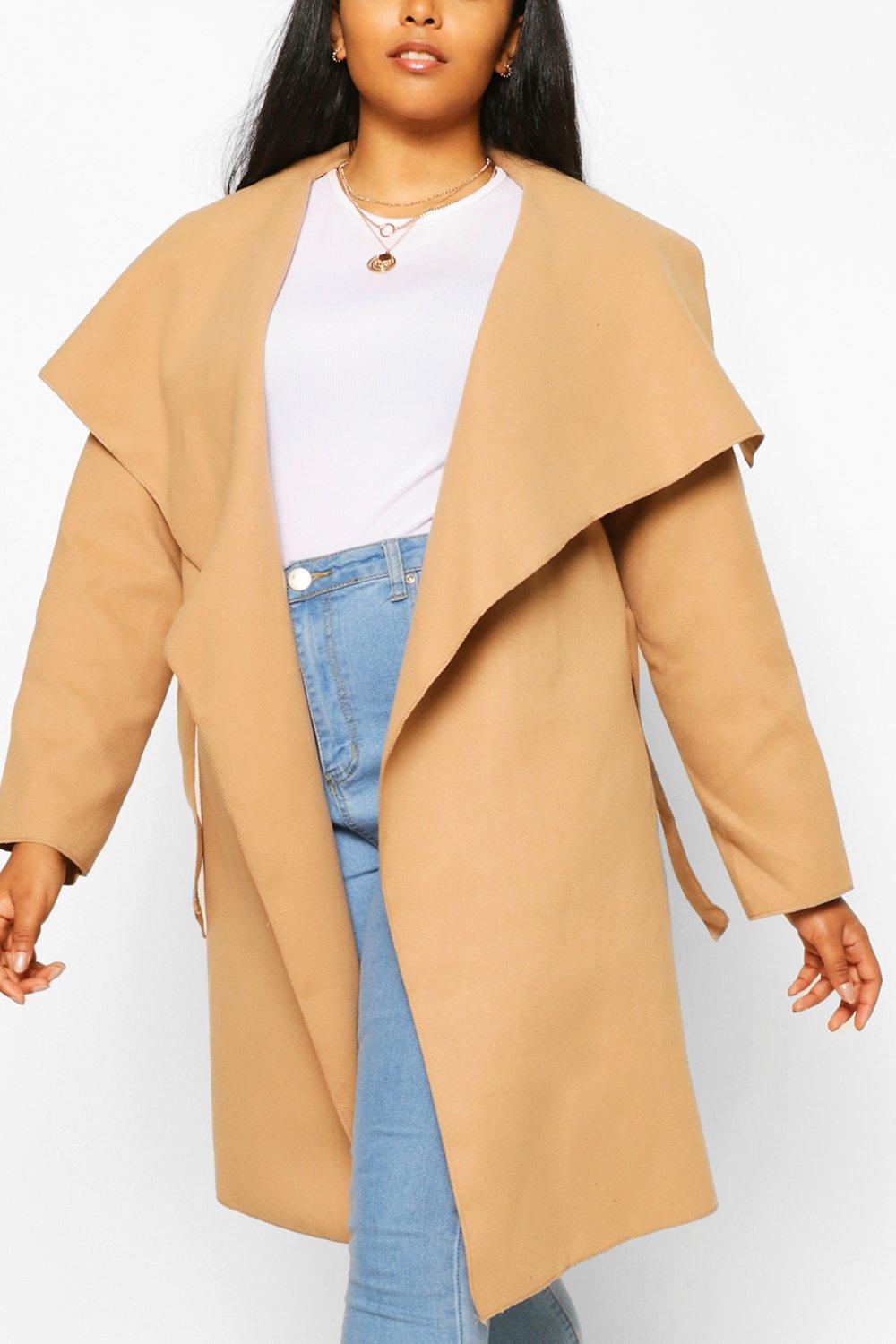 Boohoo wool look coat in camel best sale