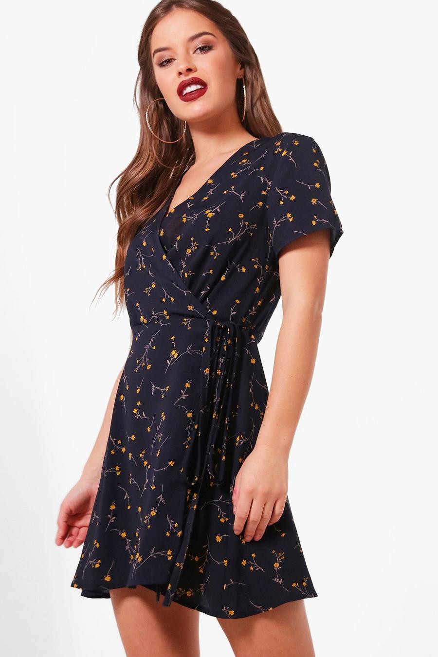 Navy Petite ditsy Floral Wrap Dress image number 1
