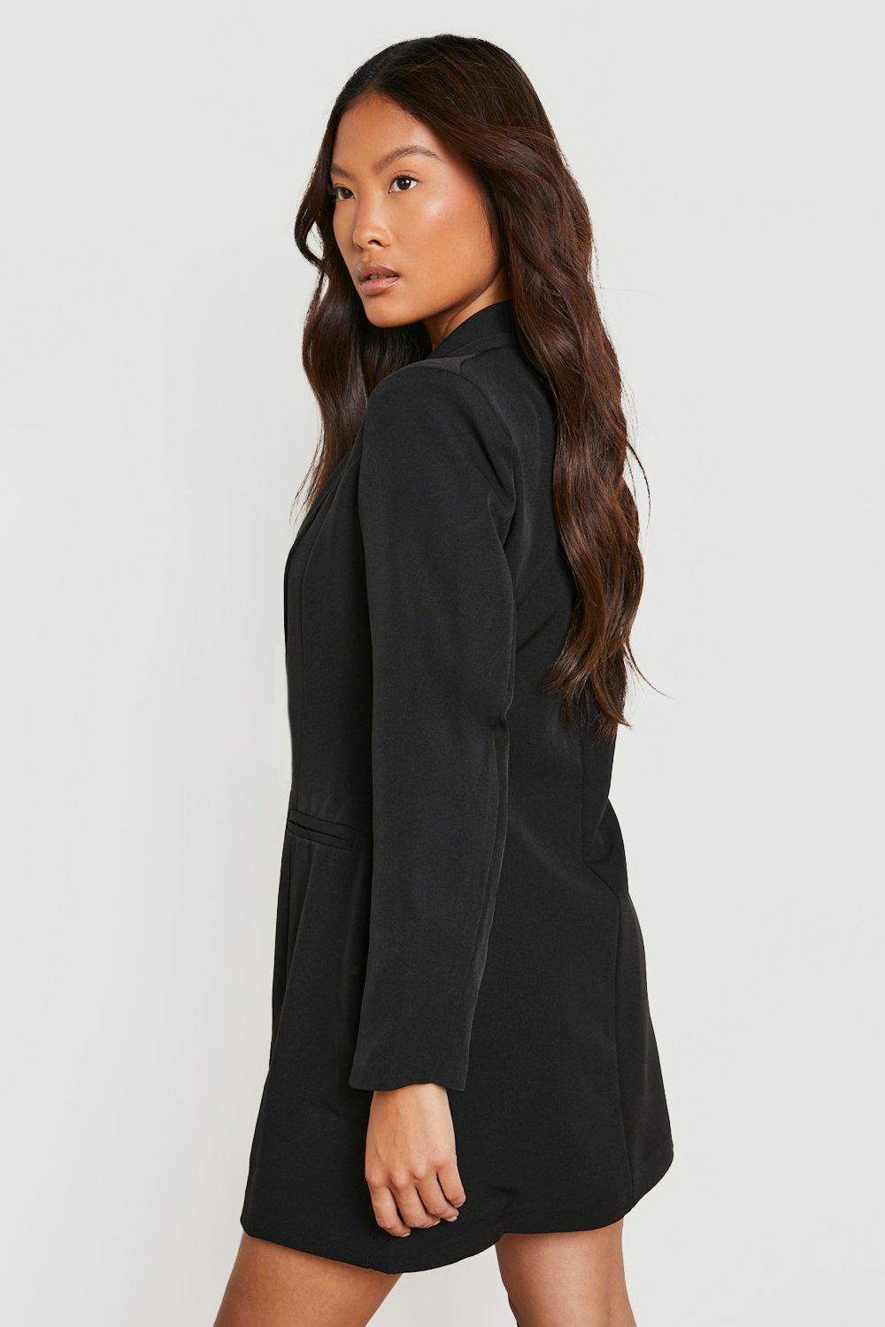 Women's Black Petite Asymmetric Blazer Dress