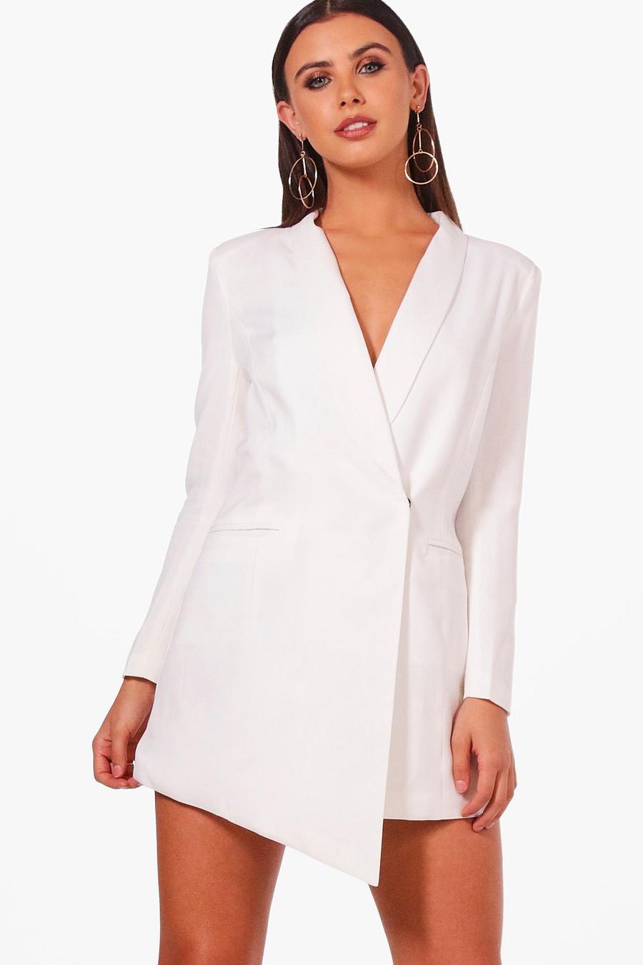 White Petite Asymmetric Blazer Dress