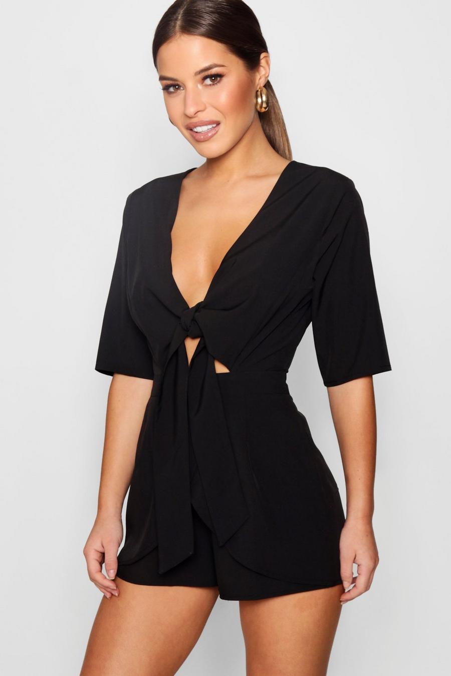 Petite Knot Front Plunge Playsuit image number 1