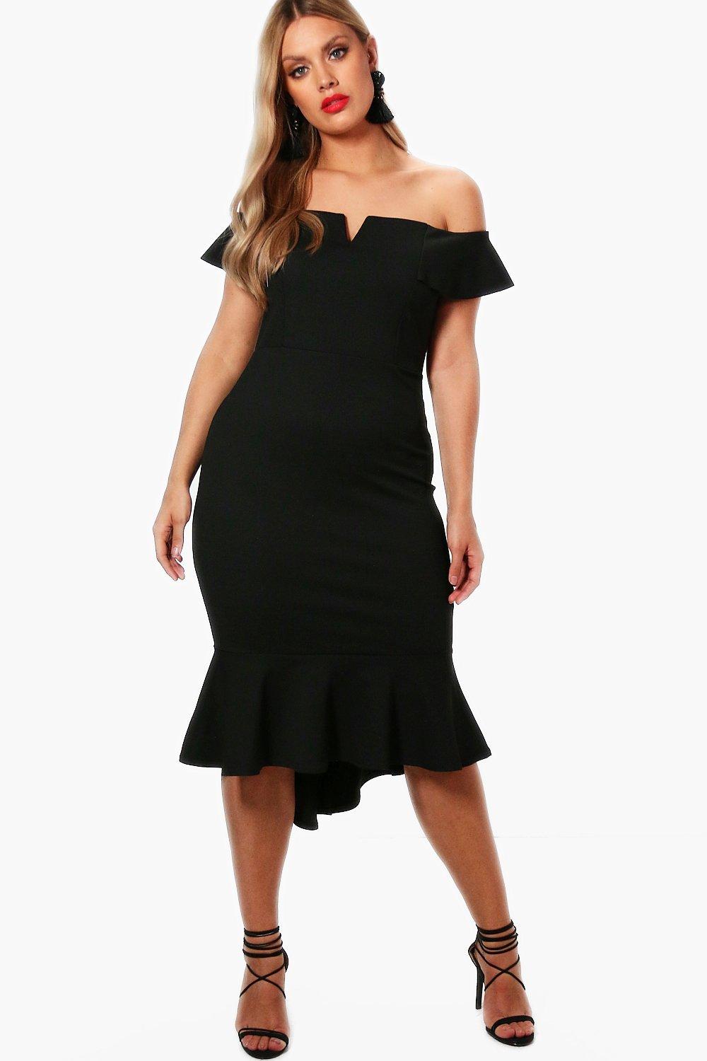 boohoo black bardot dress