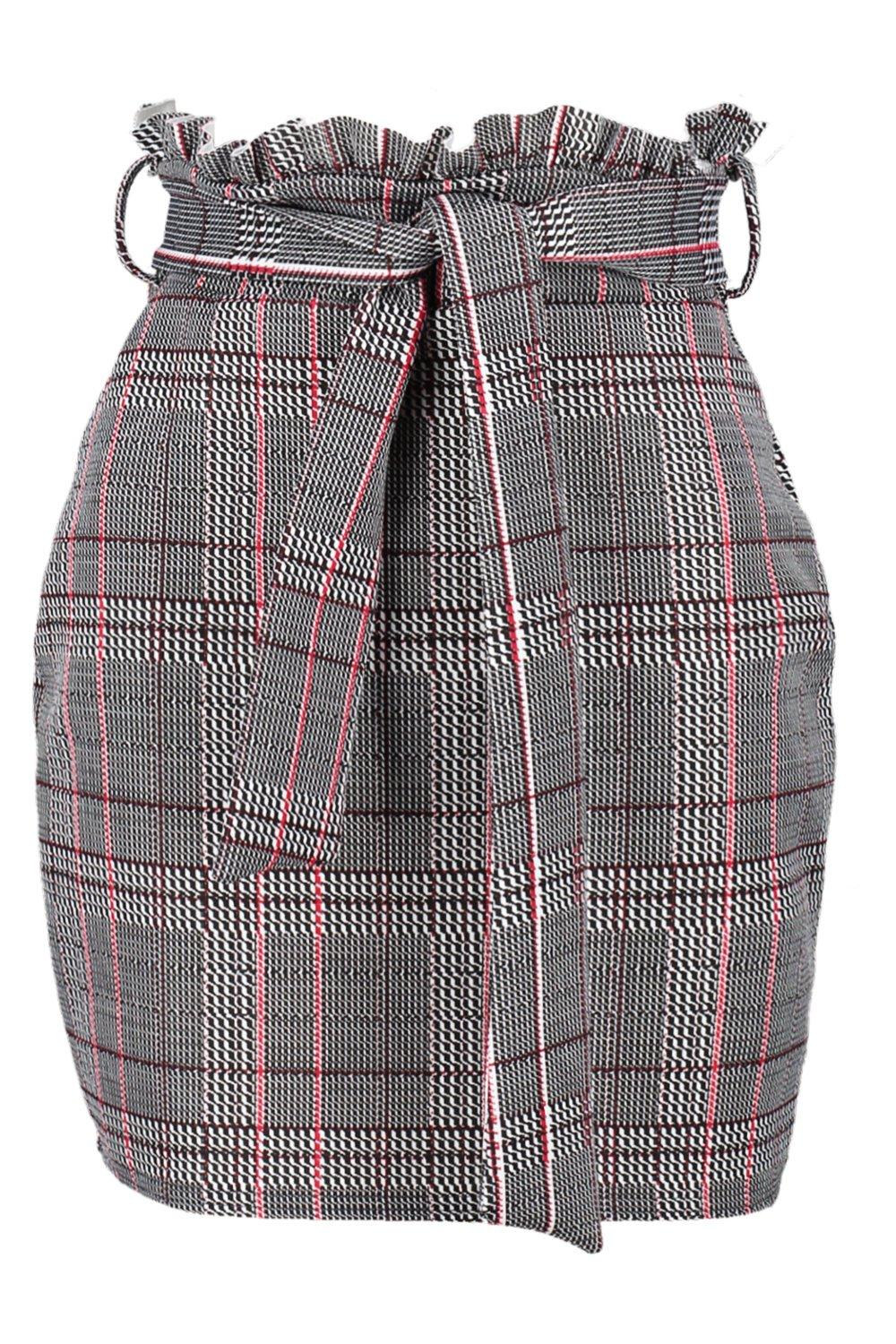 Petite Paper Bag Waist Check Skirt boohoo USA
