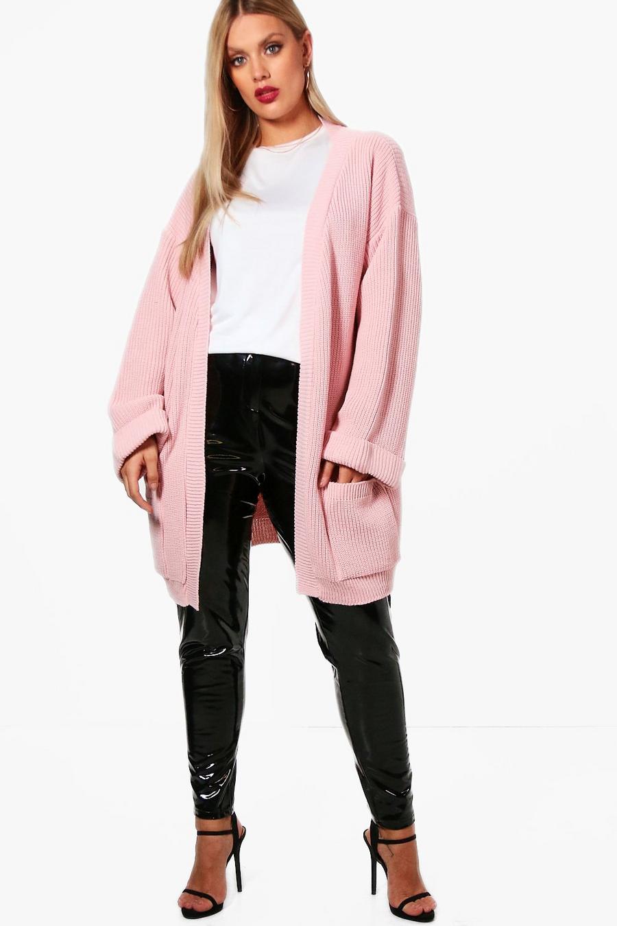 Cardigan Plus Size oversize in maglia spessa, Cipria pink image number 1