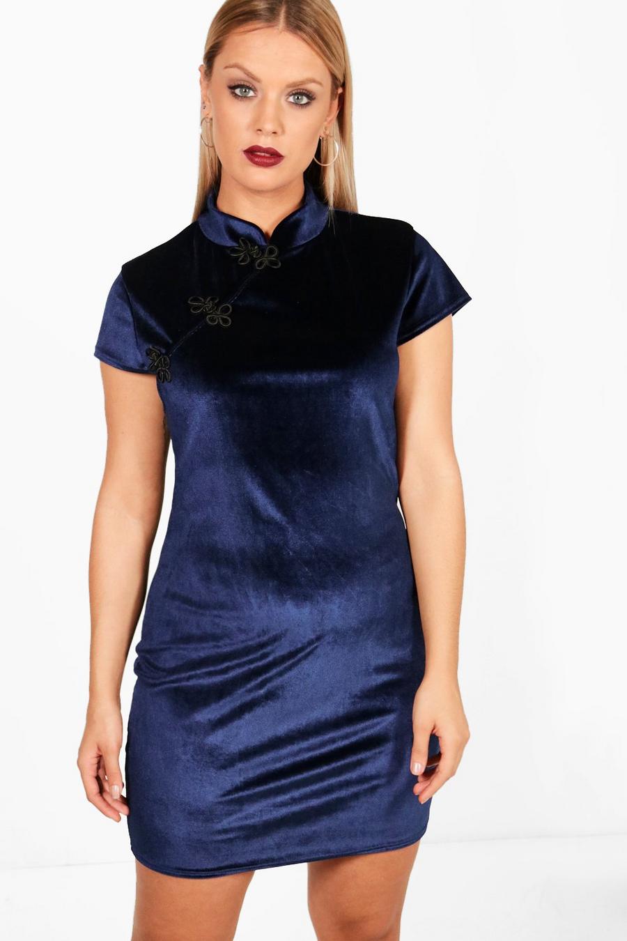 Plus Lacey Velvet Mandarin Collar Dress image number 1