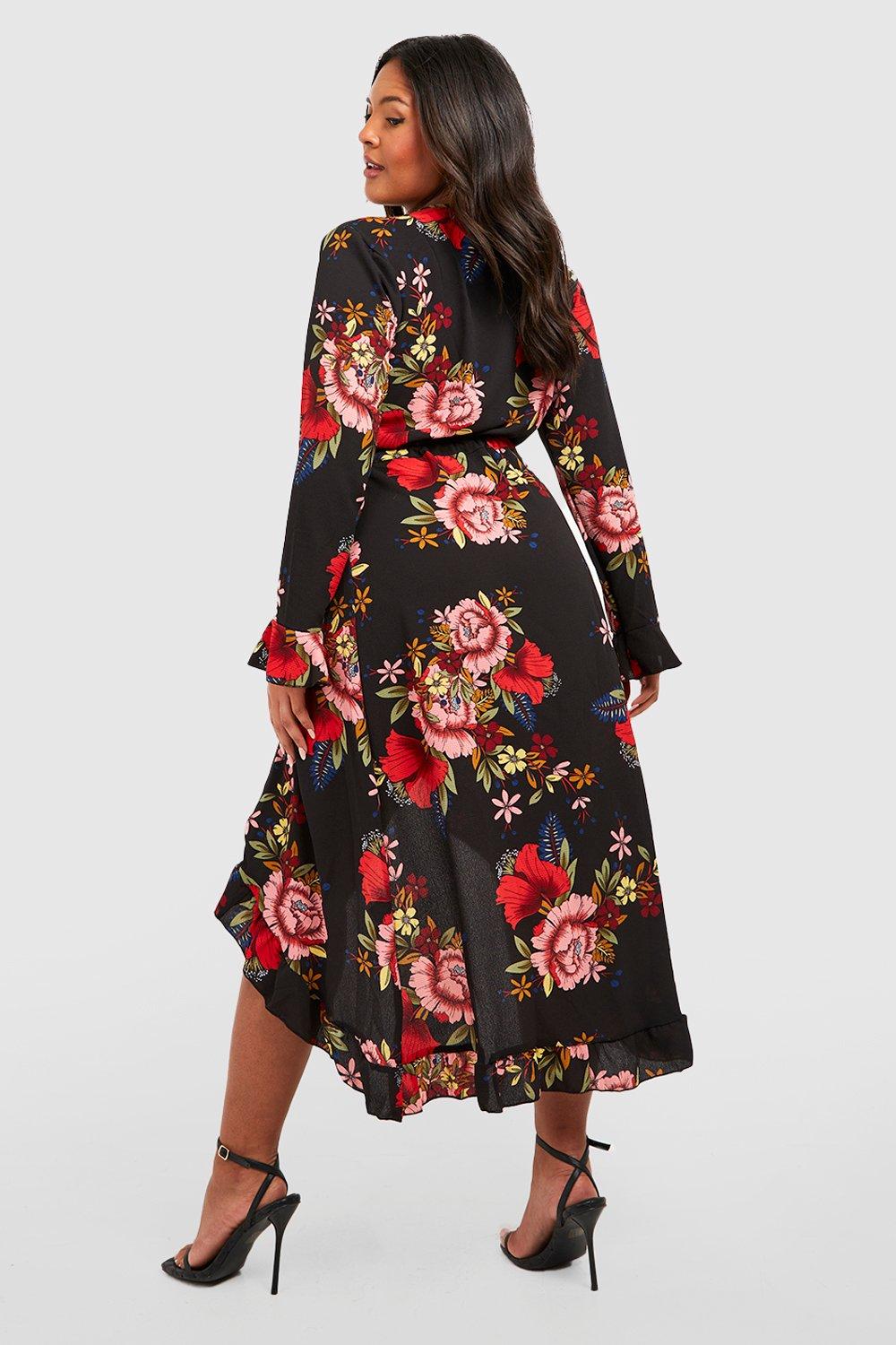 Boohoo floral wrap dress best sale