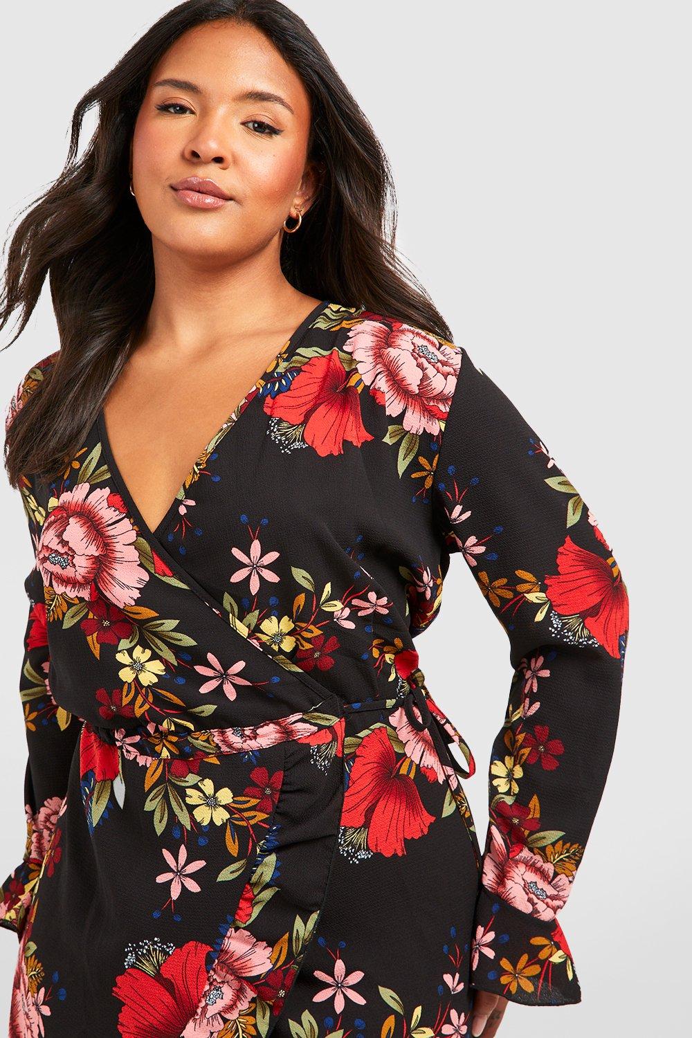 PATLOLLAV Plus Size Midi Dress for Women Fashion Floral Print V