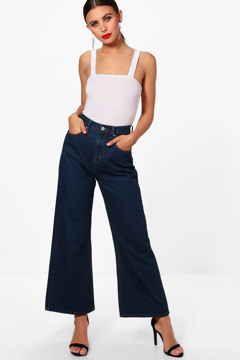 dark denim wide leg cropped jeans