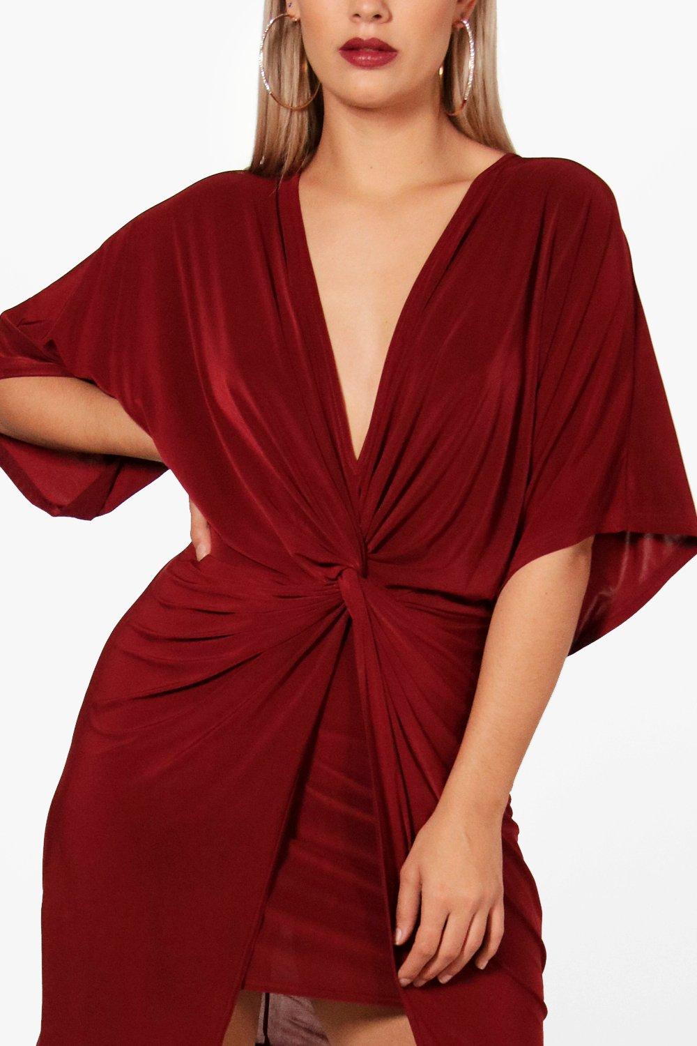 Plus Knot Kimono Sleeve Bodycon Dress boohoo NO