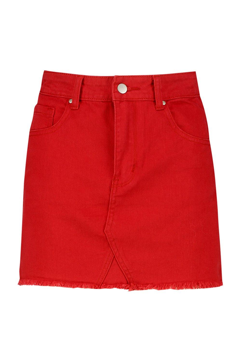red jeans skirt