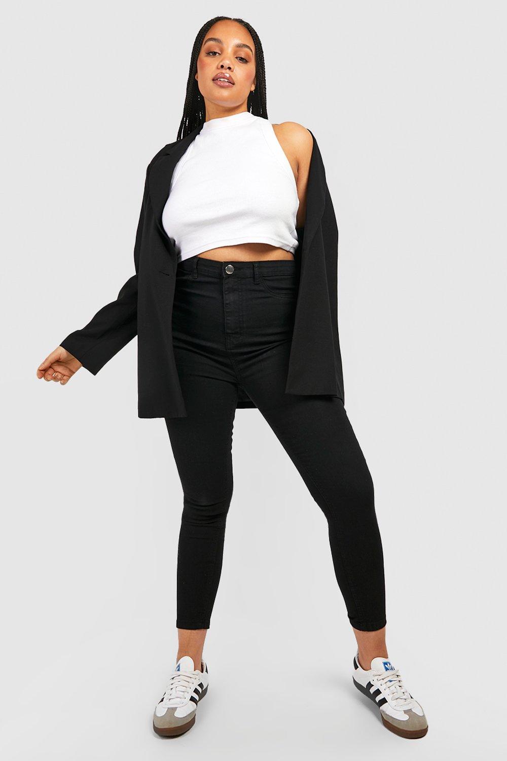 Plus Size Black Zip Detail High Waisted Jeggings