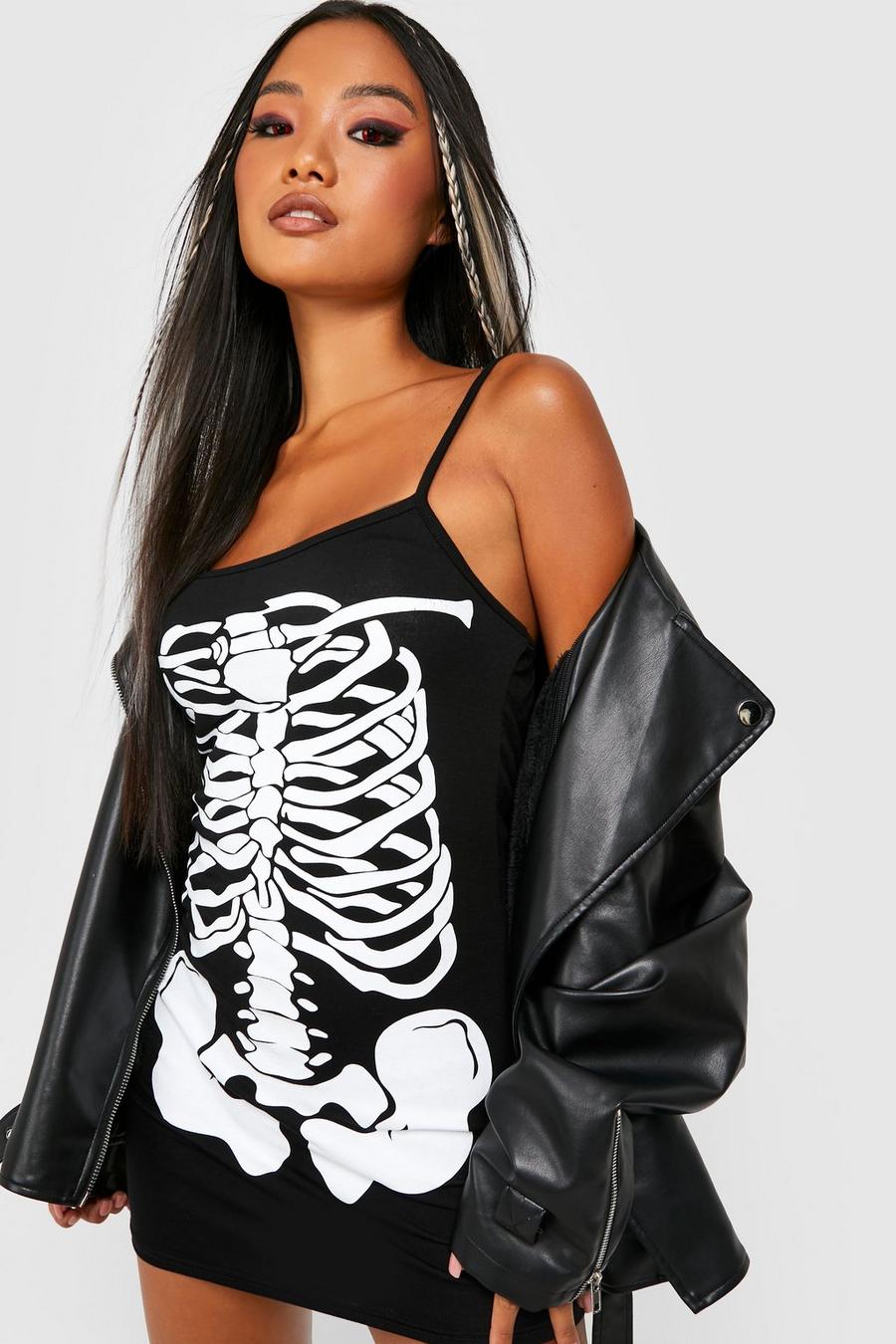 Black Petite Halloween Skeleton Bodycon Dress image number 1
