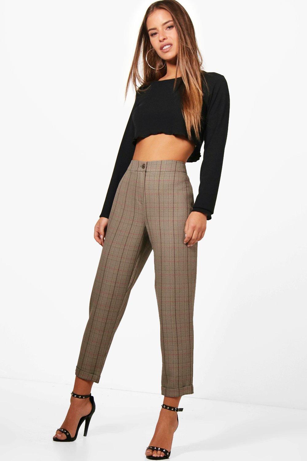 womens checked tapered trousers