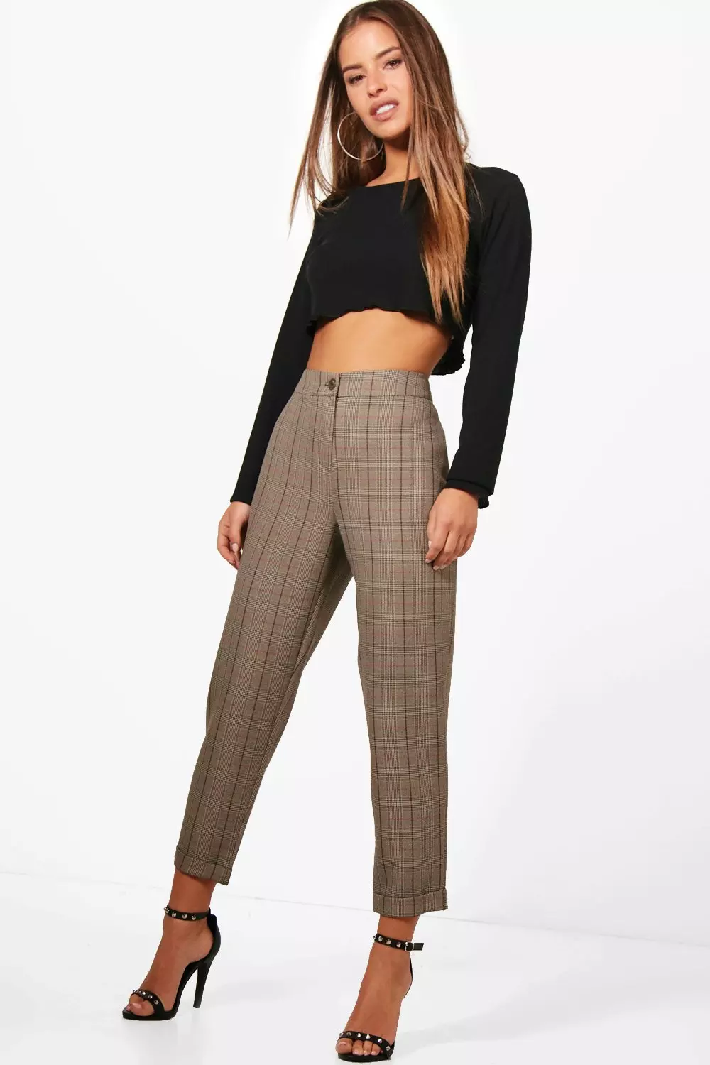 Brown Petite  Checked Tapered Trouser alternative image
