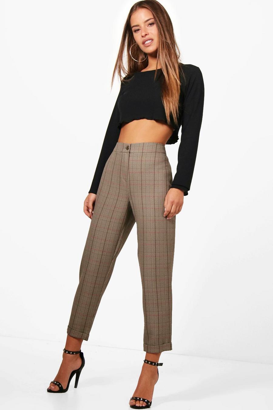 Women's Petite Checked Tapered Trouser