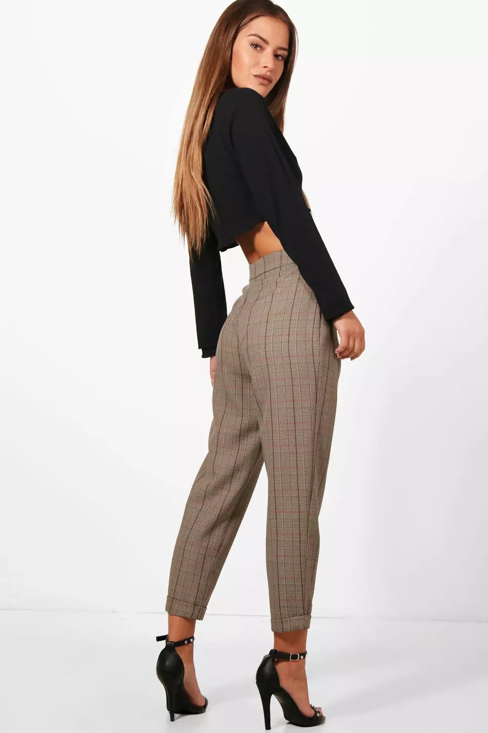 Brown Petite  Checked Tapered Trouser alternative image