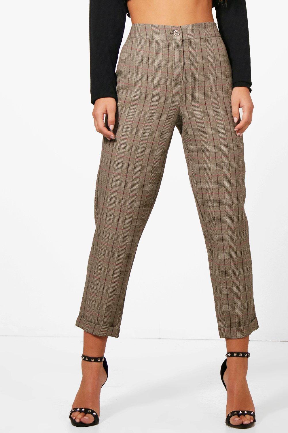 womens checked tapered trousers