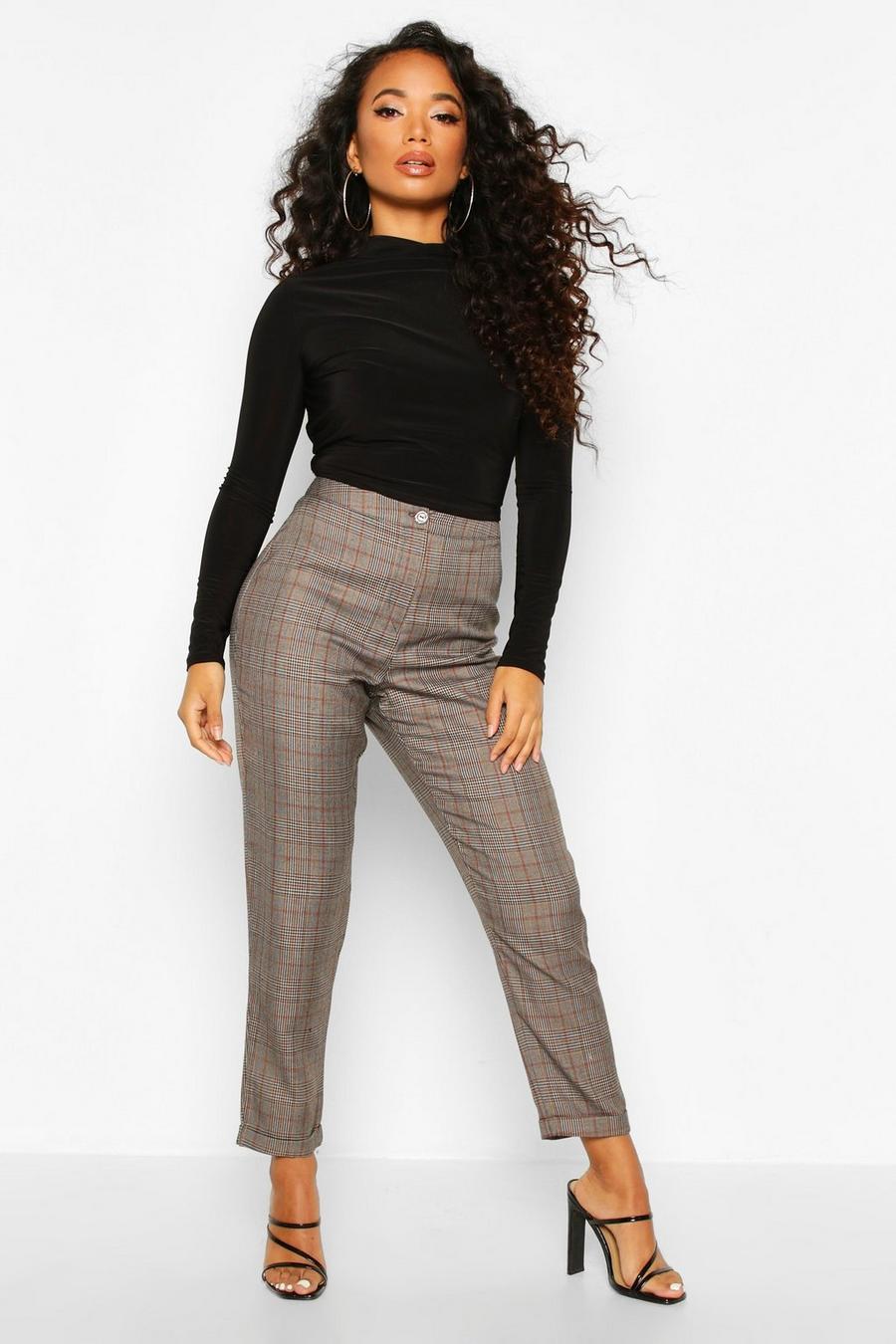 Grey Petite  Checked Tapered Trouser image number 1