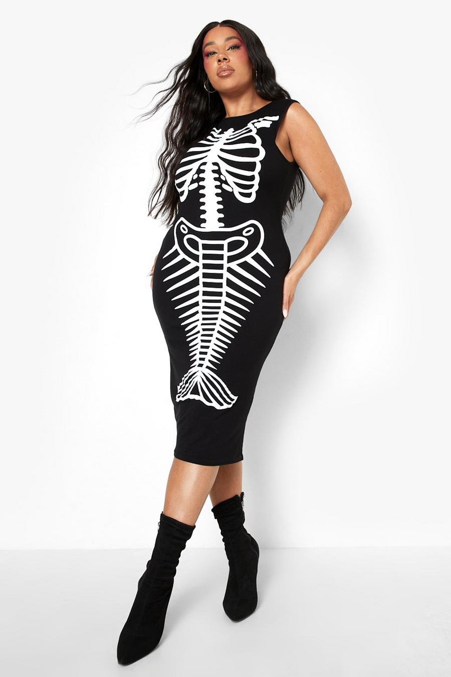 Black Plus - Halloween Midiklänning med skelett image number 1