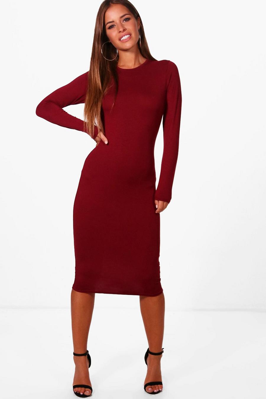 Plum Petite Basic Long Sleeve Midi Dress image number 1