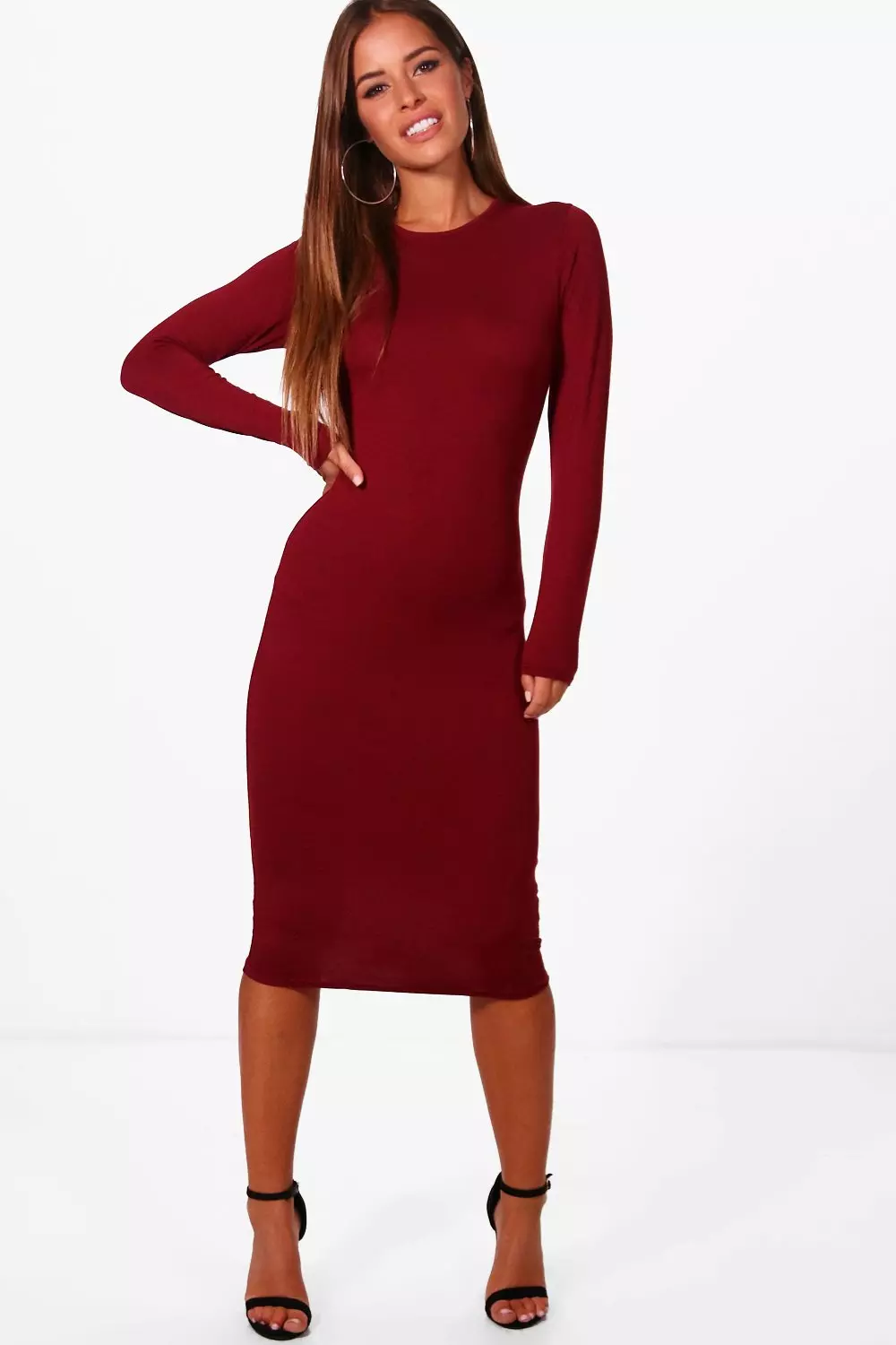 Petite long sleeve midi dress on sale