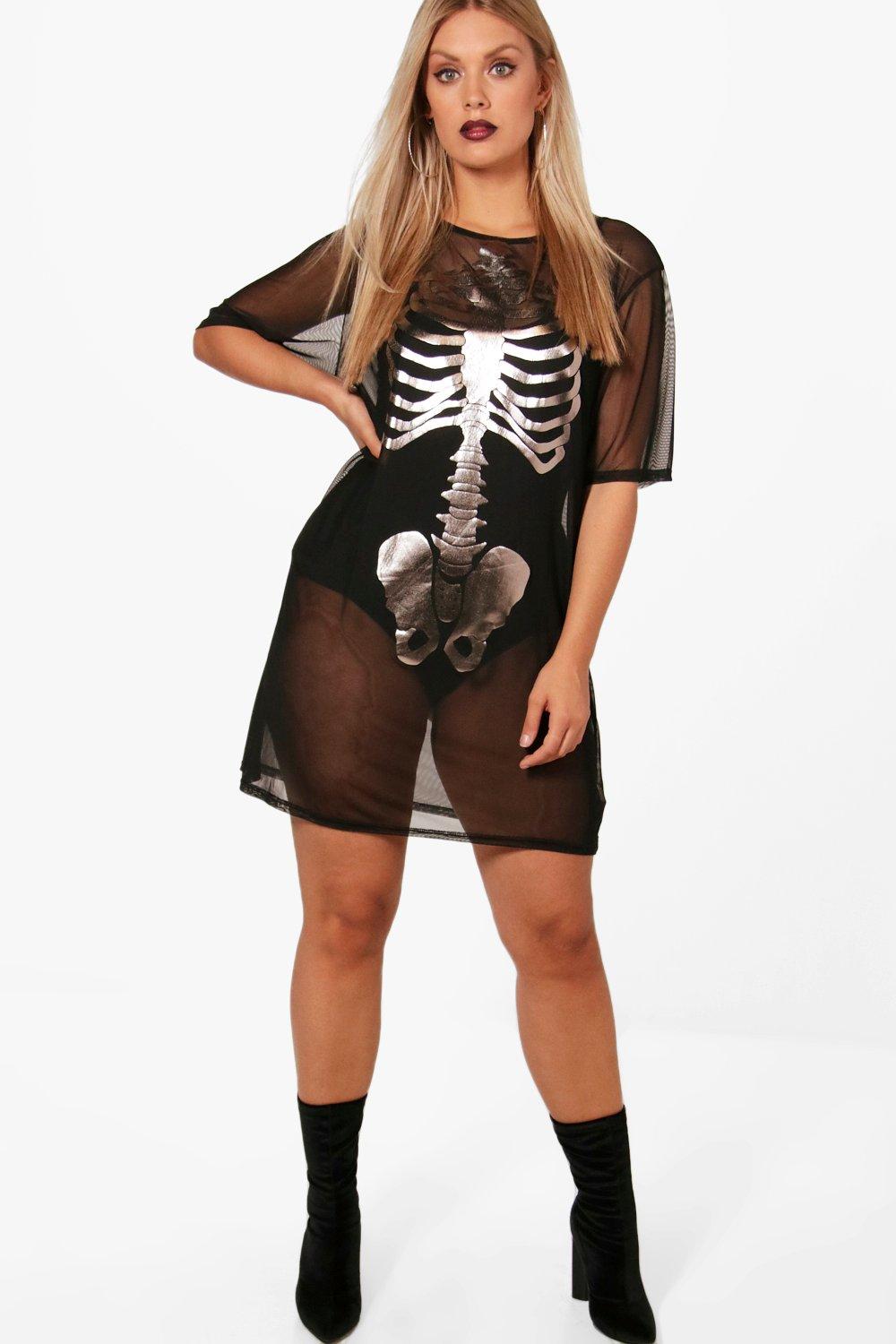 Plus Amber Halloween Mesh Skeleton T 