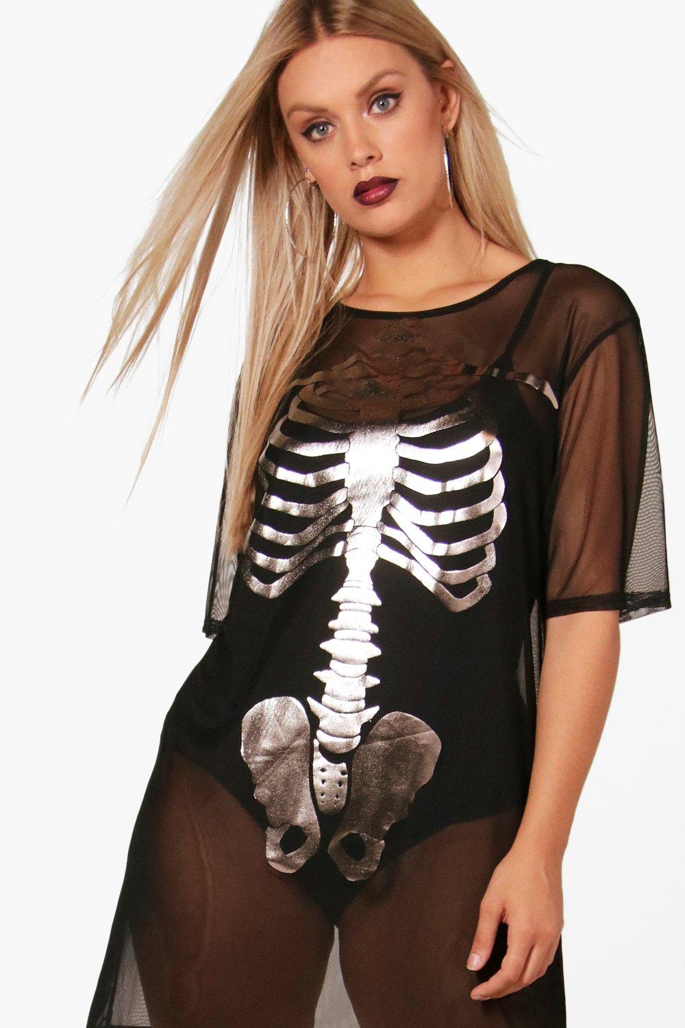 Plus Amber Halloween Mesh Skeleton T-Shirt Dress