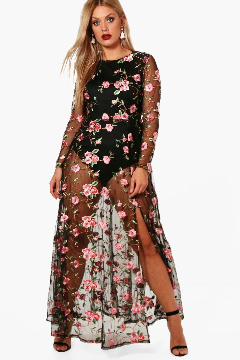 boohoo embroidered maxi dress