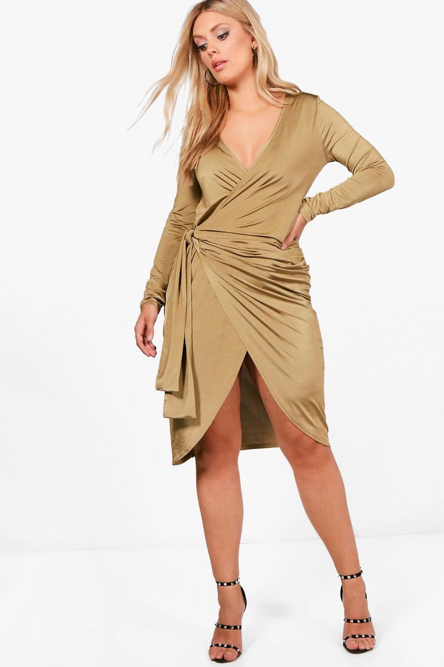 Plus Long Sleeve Strappy Knot Wrap Midi Dress image number 1