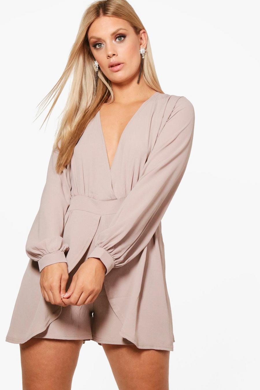 Grey Plus Tie Sleeve Wrap Front Romper image number 1