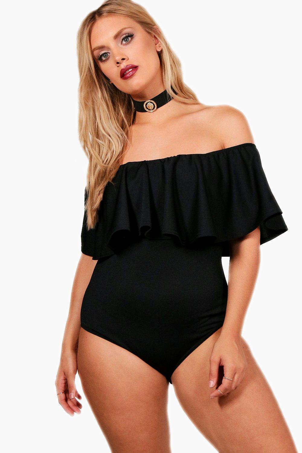 Plus Gemma Extreme Off Shoulder Ruffle Bodysuit boohoo