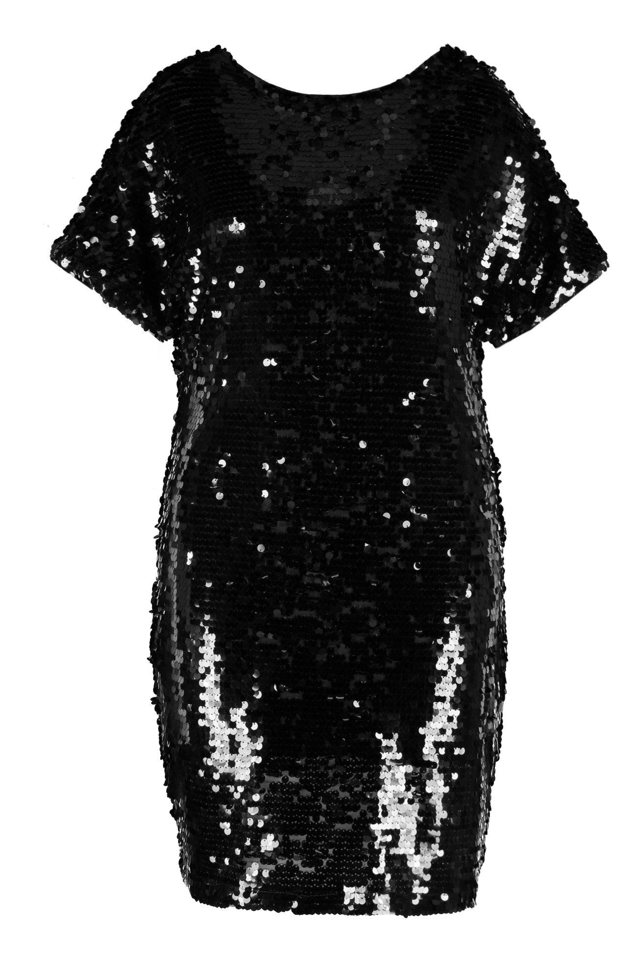 sequin shift dress black