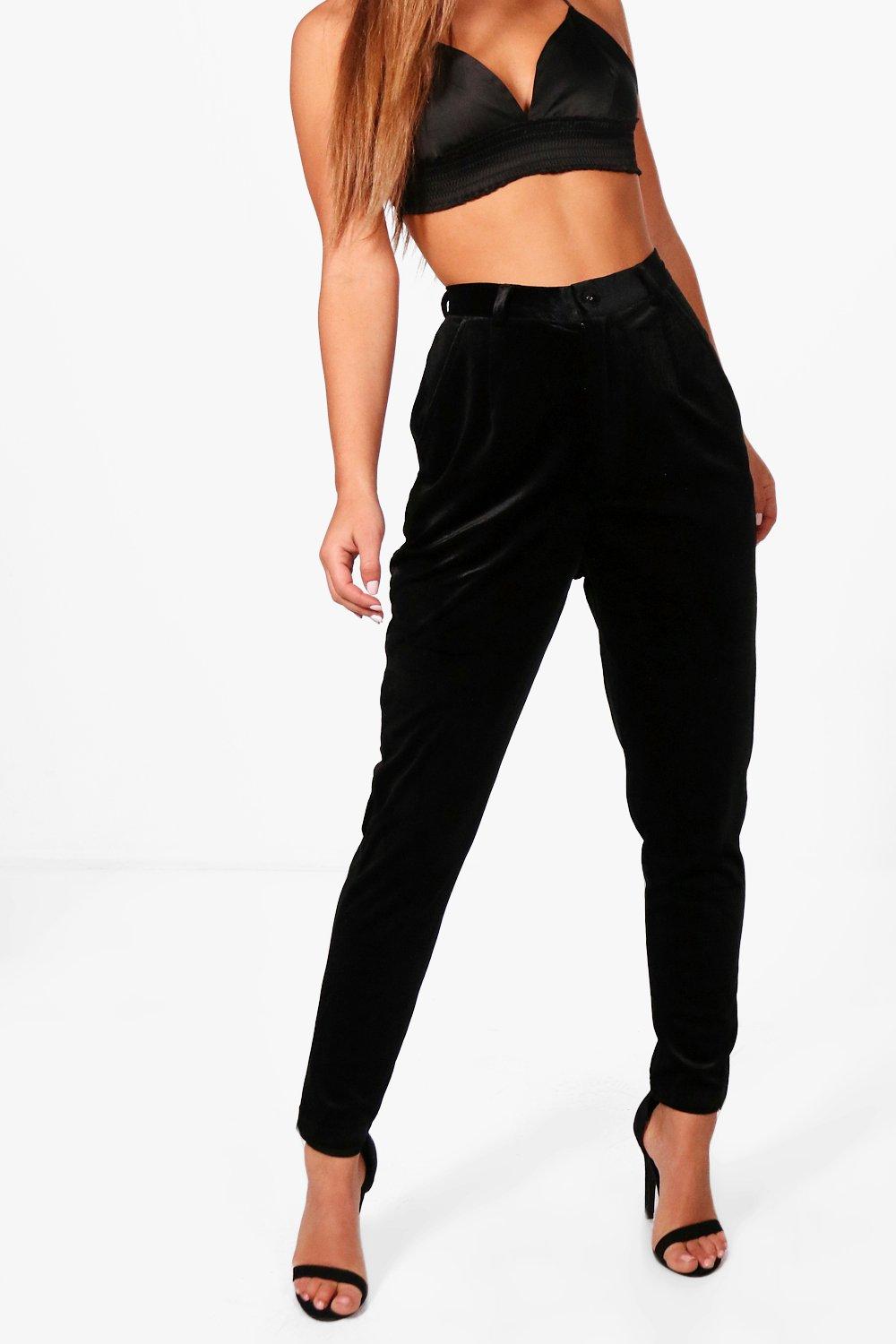 Black velvet cigarette pants discount