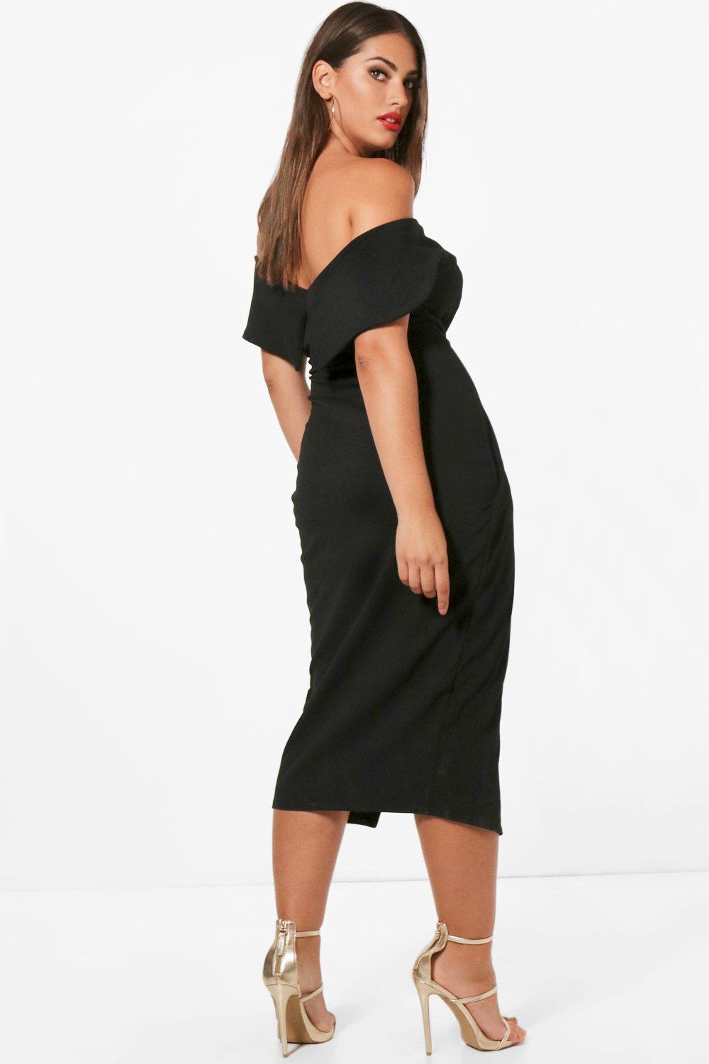 boohoo off shoulder wrap midi dress