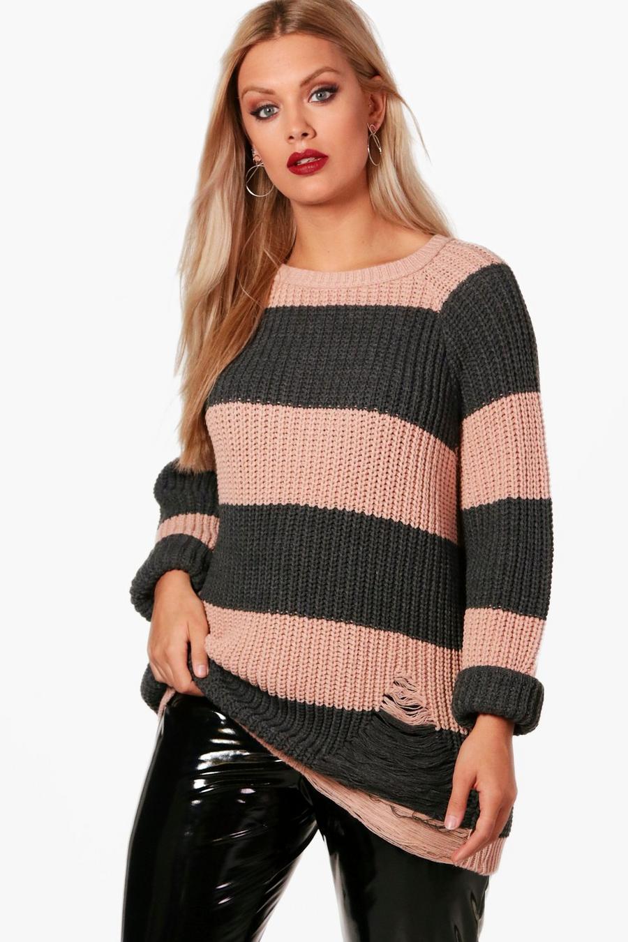 Plus pull tricoté à rayures larges, Multi mehrfarbig image number 1